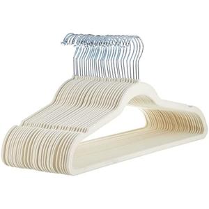 Amazon Basics Slim, Velvet, Non-Slip Suit Clothes Hangers, Ivory/Beige- Pack of 15