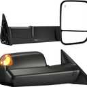 Tow Mirrors Compatible with 2009-2018 Dodge Ram 1500, 2010-2018 2500 3500, Flip Up Extended Trailer Towing Side Mirrors with Turn Signal, Power Heated, Black