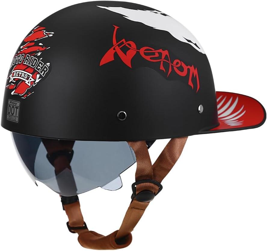 Vintage Retro Open Face Motorcycle Helmet Baseball Cap Half Helmets with pull-down Lens for Men Women Moped Cap Jet Scooter Street Cruiser - DOT Certified (Moto Rider, X-Large)