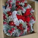 22 Inch Lighted Snow Flocked Christmas Wreath with Red Bow Ball Ornaments PineCones Berries Holiday Hanging Decoration for Door, Wall, Mantel