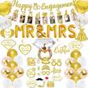 Gold Engagement Party Decorations Glitter happy Engaged Banner, MR and MRS Balloons, Hanging Swirl,balloons, Ring Balloons for Wedding Engagement Party Decor