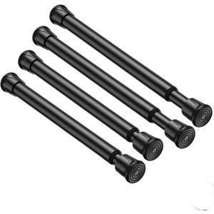 4 Pack Short Spring Tension Curtain Rod 8 to 12 Inch, Mini DIY Tension Rods No Drill for Slim Window Cupboard Sidelights, Black