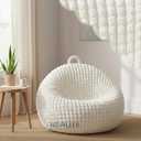 Honeydak Bubble Faux Fur Stuffed Animal Storage Bean Bag Chair Cover (No Filler) Comfy Bean Bag Cover Without Filling or Home Bedroom Decor Organizing Plush Doll Textile Holder(Creamy White, M)