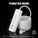Power Strip, 2300J Surge Protector Power Strip, 5ft Extension Cord with 2 USB A/1 USB C Ports for iPhone 16 15/Plus/Pro/Pro Max, Flat Plug-TUV Listed
