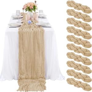 10 Pcs Beige Cheesecloth Table Runner 10FT, Gauze Table Runner for Wedding Reception Sheer Bridal Shower Birthday Party Boho Table Decoration, Rustic Romantic Wedding Runner