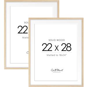 22x28 Wood Poster Frame Set of 2, Display picture 18x24 with mat or 22x28 without Mat, Wall Gallery Frame and Wide Photo Frame for Wall Display-Oak Wood Grain