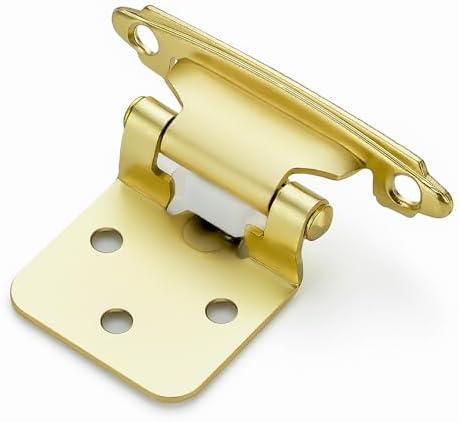Ravinte 30 Pack (15 Pairs) 1/2 inch Overlay Cabinet Hinges, Self-Closing Semi-Concealed Face Mount, Satin Brass Decorative Hardware with Door Bumpers for Kitchen & Cupboard Doors, Gold