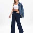 Pull On Jeans for Women Wide Leg High Waisted Stretch Sweatpant Jeans Casual Trendy Denim Pants (with Plus Size) (Blue, S)