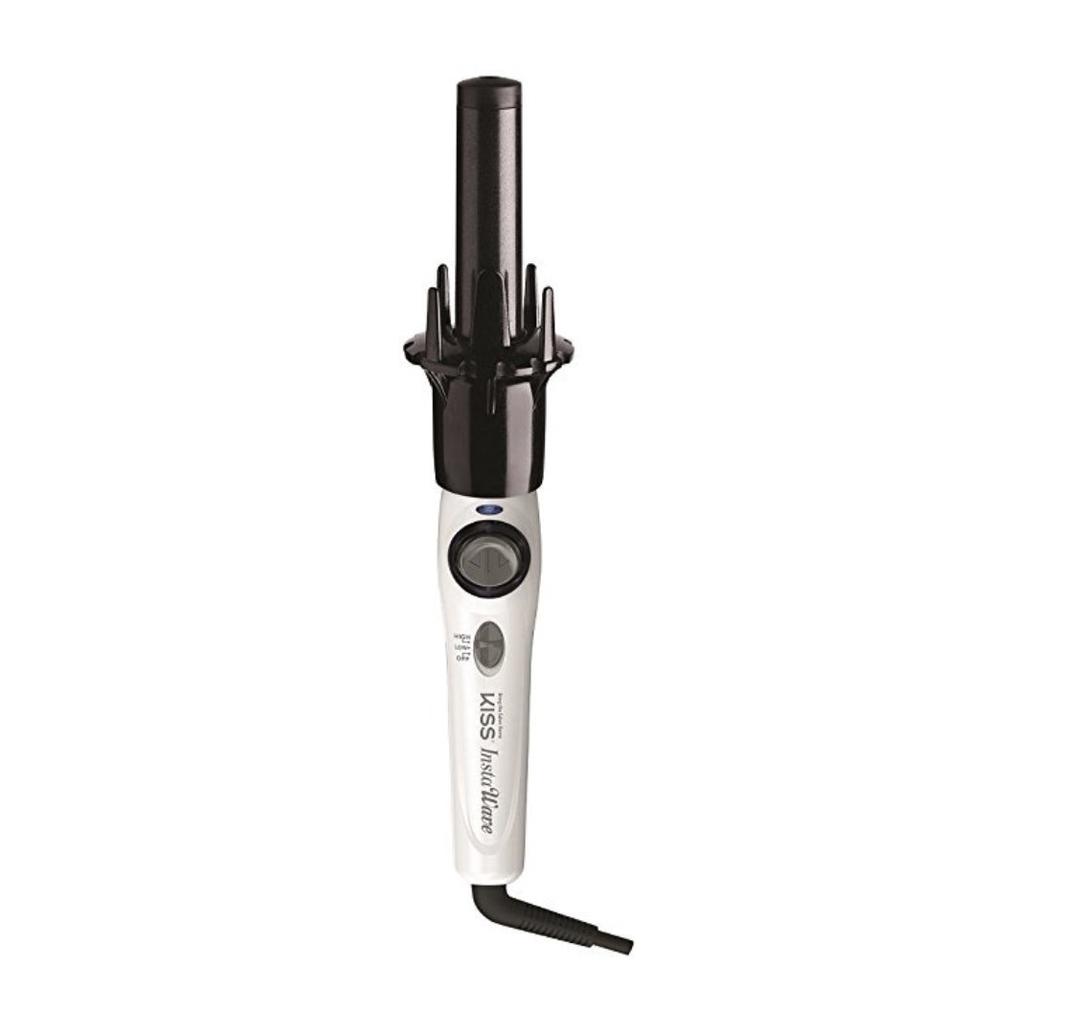 Kiss Instawave Deluxe Automatic Rotating Curling Iron, Self-Spinning, Ceramic Ionic Technology, Tangle Prevention, 2-Way Rotation, Dual Heat Settings up to 420°F, 1” Curling Wand, Black & White