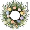 24 Inch Easter Wreath Spring Wreath Artificial Flower Wreath with Colorful Eggs Eucalyptus Leaves Hanger for Front Door Easter Summer Farmhouse Holiday Wall Home Window Decor