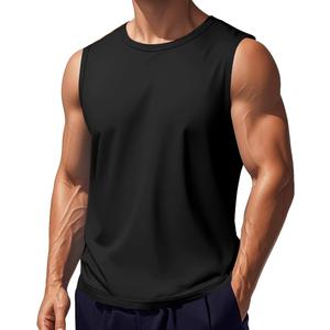 EKLENTSON Mens Sleeveless Shirts Lightweight Cotton Muscle Shirts Gym Training Active Tank Soft Summer Beach Casual Tank (Black, S)