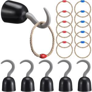 Leitee 15 Pcs Captain Hook Ring Toss Game Pirate Party Toss Game for Kid with Dice Rope Rings for Family Outdoor Yard Sport Party Accessories Captain Birthday Decor