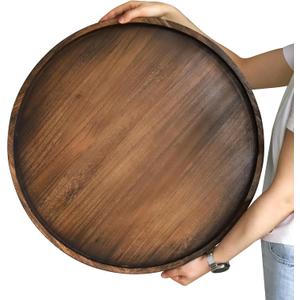 Gurfuy Round Wood Ottoman Serving Tray 24" - Rustic Wooden Table Tray for Farmhouse Decorative Oversized Coffee Table Trays Living Room Kitchen Counter Breakfast Brown