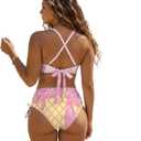 Womens High Waisted Bikini Sets Crisscross Back 2 Piece Swimsuit Tummy Control Swim Suit (Pink, XL)