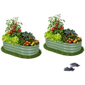 2 Pack Raised Garden Bed Kits, 4x2x1FT Green Oval Galvanized Outdoor Planter Beds, Easy Assembly Metal Raised Bed for Vegetables, Flowers & Herbs