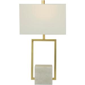 CosmoLiving by Cosmopolitan Marble Room Table Lamp Geometric Accent Lamp with Square Shade, Lamp 15" x 9" x 27", Gold