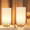 Small Bedside Table Lamp for Bedroom set of 2,Minimalist Wood Base & Round Fabric Shade,Mini Cute Cozy Warm Nightstand Boho Lamp set, Study Desk Night Stand Light for Room, Dorm,Nursery,Living Room