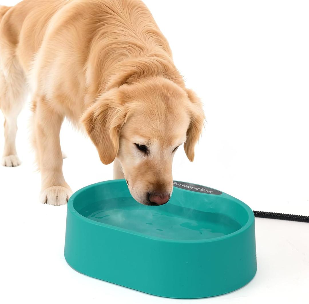 125 OZ/3.7L Heated Water Bowl, Large Heated Dog Bowls for Outside, Safety Listed Heated Pet Bowl with Anti-Chew Cord for Dog, Chicken,Duck,Cat Drinking Water in Winter, Anti-Slip Base