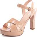 Platform High Heels for Women Strappy Chunky Heels Sandals for Women Open Toe Block Heeled Sandals with Ankle Strap Summer Dress Shoes (Beige)