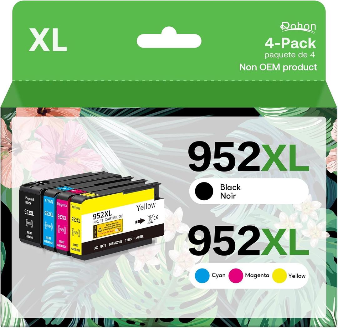 952XL Latest Upgrade Compatible Ink Cartridges Combo Pack Replacement for HP 952 XL Ink Cartridges for Officejet Pro 7740 8210 8710 8720 8740 8715 7720 8725 8730, Black, Cyan, Yellow, Magenta, 4 Packs