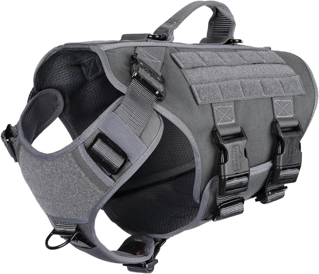 ICEFANG GN3 Tactical Dog Harness with 6X Buckle, Dog Molle Vest with Handle,3/4 Body Coverage, Hook and Loop Panel for ID Patch, No Pulling Front Clip (L (28"-35" Girth), Wolf Gray) (Large (Pack of 1))
