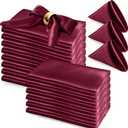 RUDONG M 72 Pack Burgundy Satin Napkin, 17 x 17 Inch Square Cloth Napkins, Soft Fabric Napkin with Scalloped Edges, Reusable Washable Dinner Table Napkins for Wedding, Banquet, Party