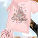 Flafens Oversized Tshirts for Women - Graphic T Shirt Loose Tees Crewneck Sleeve Top Cute Fashion Summer Pattern Print Tops, M, Castle Flower