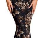 Formal Wedding Guest Maxi Dresses for Women Floral Spaghetti Strap Bodycon Elegant Cocktail Party Long Dress (Black)