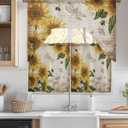 Yellow Sunflower Kitchen Curtains Sets for Windows 3 Piece, Summer Bee Kitchen Curtains and Valances Tier Set 36 Inch Length Farmhouse Vintage Dragonfly Swag Curtain for Living Room Cafe Bath Bedroom