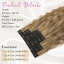 Clip in Hair Extensions, REECHO 5PCS Brown Hair Extensions 24" Thick Long Loose Waves hair extensions HE002 Invisible Lace Weft Natural Soft Hairpieces for Women Light Brown with Blonde Highlights