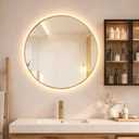 Niccy Round LED Bathroom Mirrors, Gold Framed Backlit Vanity Mirror, 28"