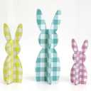 Easter Bunny Table Decorations, 3-Piece Wooden Bunny Decor Set, Cute Easter Centerpiece for Table Shelf Living Room Kitchen, 5-8 Inch MDF Bunny Decorations for Spring Home Dcor