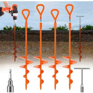 Phopich 18''/30" Long Ground Anchor, Heavy Duty Earth Anchors Ground Anchors Screw in Kit with T-Handle Hex Wrench for Camping Tent, Swing Sets, Securing Animals, Sheds, Trampoline (orange)