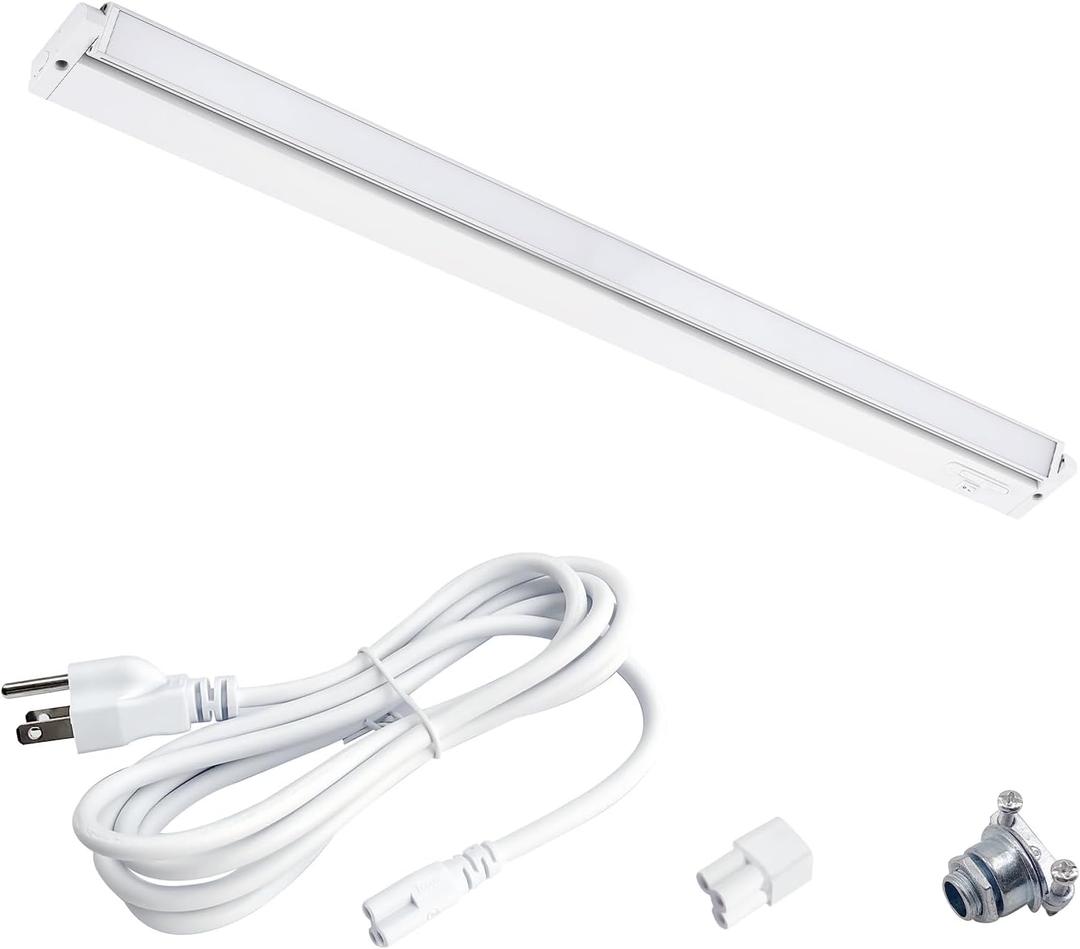 LUMILAND 24 Inch LED Under Cabinet Lighting with ETL Listed, Hardwired or Plug-in, 3 Color Levels Dimmable, Adjustable Lighting Direction, White