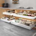 Seinloes 4 Pack Pull Out Cabinet Organizers 21" Deep With Raising Pad for Framed Cabinets, Expandable Width (15.2"-26.3") Slide Out Drawers Upgrade 3 Slide Rails, Roll Out Shelves Adhesive, White