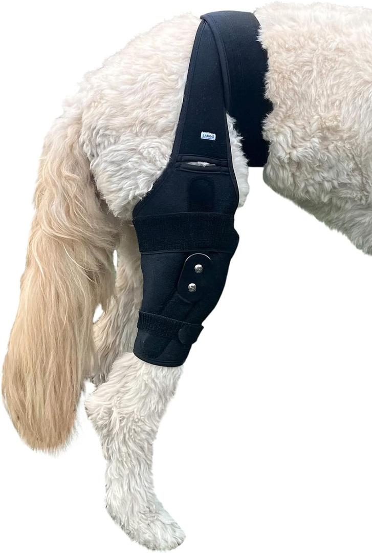 Labra Dog Canine Knee Stifle Brace Wrap, Metal Splint Hinged Flexible Support Brace for K9 ACL, CCL, Luxating Patella, Cruciate Ligament Sprains in Back, Rear, Hind Leg (Extra Large - 75-100lbs)