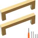 Cabinet Pulls Gold Cabinet Handles Square Drawer Pulls, 10 Pack 3-3/4 Inch Stainless Steel Kitchen Door Cupboard Cabinet Handles, Drawer Hardware Handles, 96mm Hole Centers