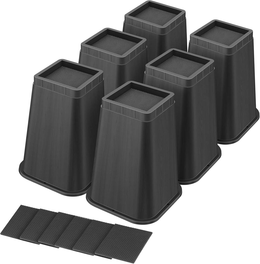 shouwuhho Bed Risers 8 Inch Heavy Duty, Furniture Risers Lifts  8"  for Table, Desk Leg, Sofa, Couch, Adjustable Bed Frame Risers Supports Up to 6,000 Lbs, Black, 6 Pack