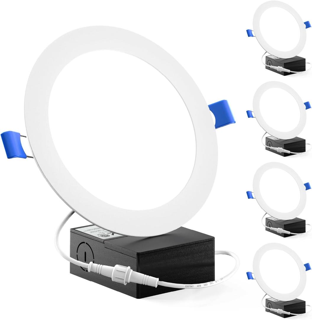 Sunco 4 Pack 6 Inch Ultra Thin LED Recessed Ceiling Lights Slim, 5000K Daylight, Dimmable, 14W=100W, Wafer Thin, Canless with Junction Box - ETL.