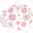 JarThenaAMCS 40Pcs Winter Paper Plates Pink Christmas Snowflake Disposable Plates 9 Inch Party Dinner Plates for Xmas Holiday Party Supplies