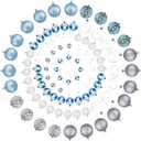 AORTD 100-Pack Christmas Ball Ornaments for Tree, Shatterproof Plastic Holiday Baubles Set in Assorted Sizes and Finishes, Christmas Tree Decorations for Home, Office, Party, Indoor Outdoor Use (Blue-White-Silver)