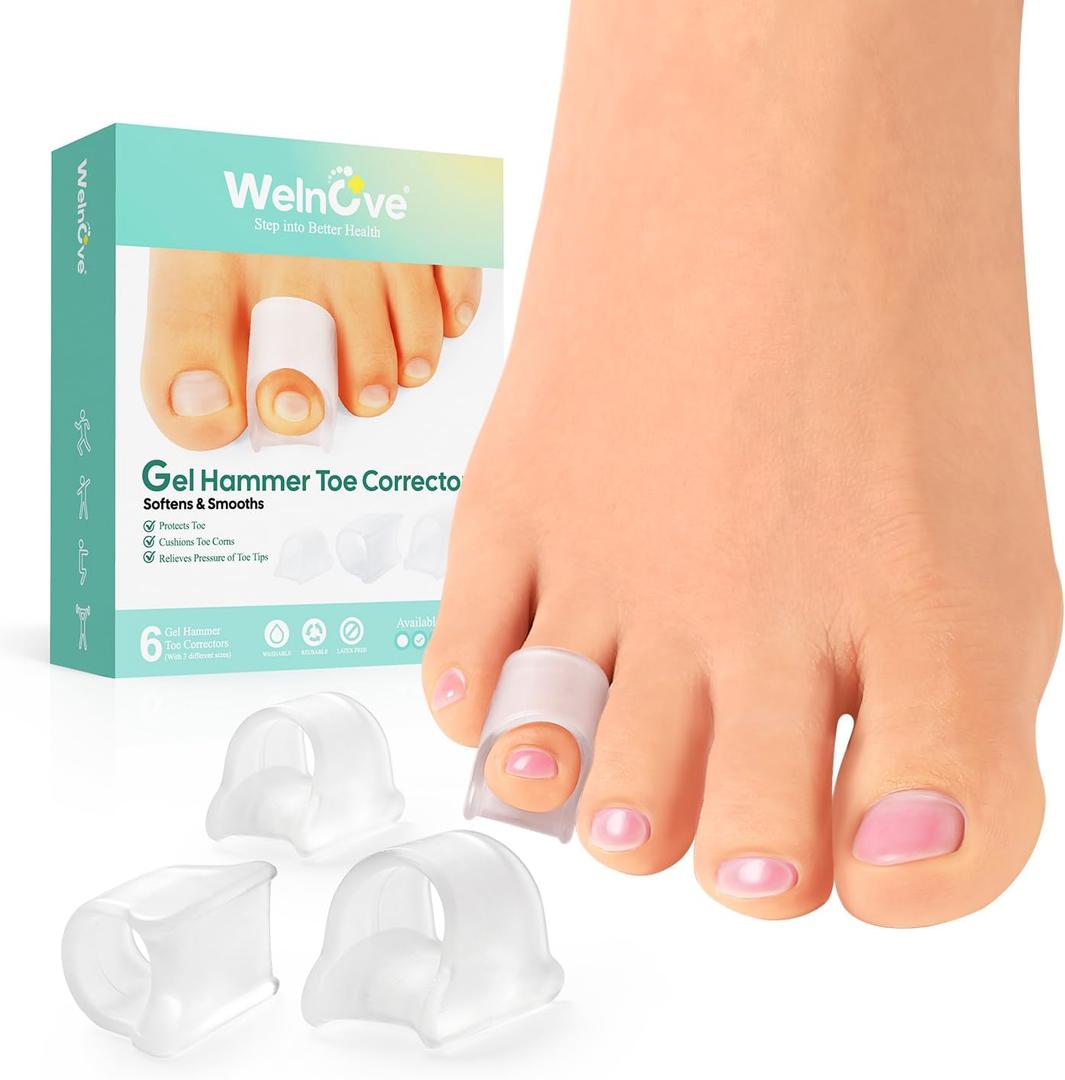 Welnove Hammertoe Corrector - Toe Straightener to Curled Toes, Broken toe, Bunion Corrector for Women and Men, Small*3 Pairs (Transparency)