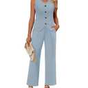 Ficerd Women's 2 Piece Outfits, Sleeveless Cotton Suit Vest and Wide Leg Pant Summer Business Casual Button V Neck Blazer Set(Light Blue,Medium)