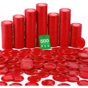 Leitee 500 Pcs Red Plastic Poker Chips Bulk 1.5 Inch Mini Bingo Chips Tokens Markers Blank Casino Counting Discs Learning Math Counters for Adults Interlocking Game Counting Reward Card