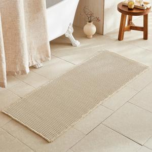 TYUU Pale Beige Long Bathroom Rug, Waffle Runner Rug Bathroom Non Slip Washable Super Absorbent Quick Dry Boho Farmhouse Bath Mat, 60''x24'' Pale Beige