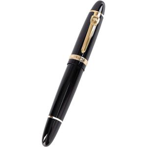 Thick barrel type fountain pen, Medium-thin writing, converter (inhaler) type, black and gold