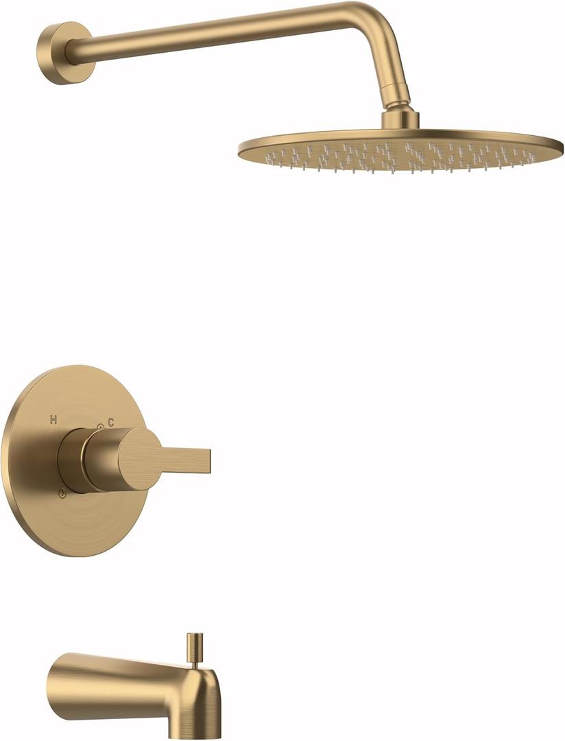 Replacement for Delta 13/14 Series Shower Trim Kit, Compatible with Delta R10000 Tub Shower Faucet Set, Brushed Gold Shower Head and Handle Set,Champagne Bronze (Cartridge and Valve Not Included)