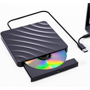 QDSYLQ External CD/DVD Drive for Laptop - CD Burner DVD Player for Laptop USB 3.0 +/-RW ROM, External Optical Drives for PC/Mac, Disc Reader for Windows 11/10/8/7/XP/Vista Linux MacOS (Black)
