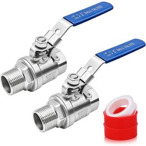 2 Pack 3/4" Ball Valve 304 Stainless Steel NPT Female x Male | Heavy Duty Full Port Shut Off Valve with Locking Vinyl Insulation Handle for Water, Oil, Gas, 2-Piece Construction, 1000WOG