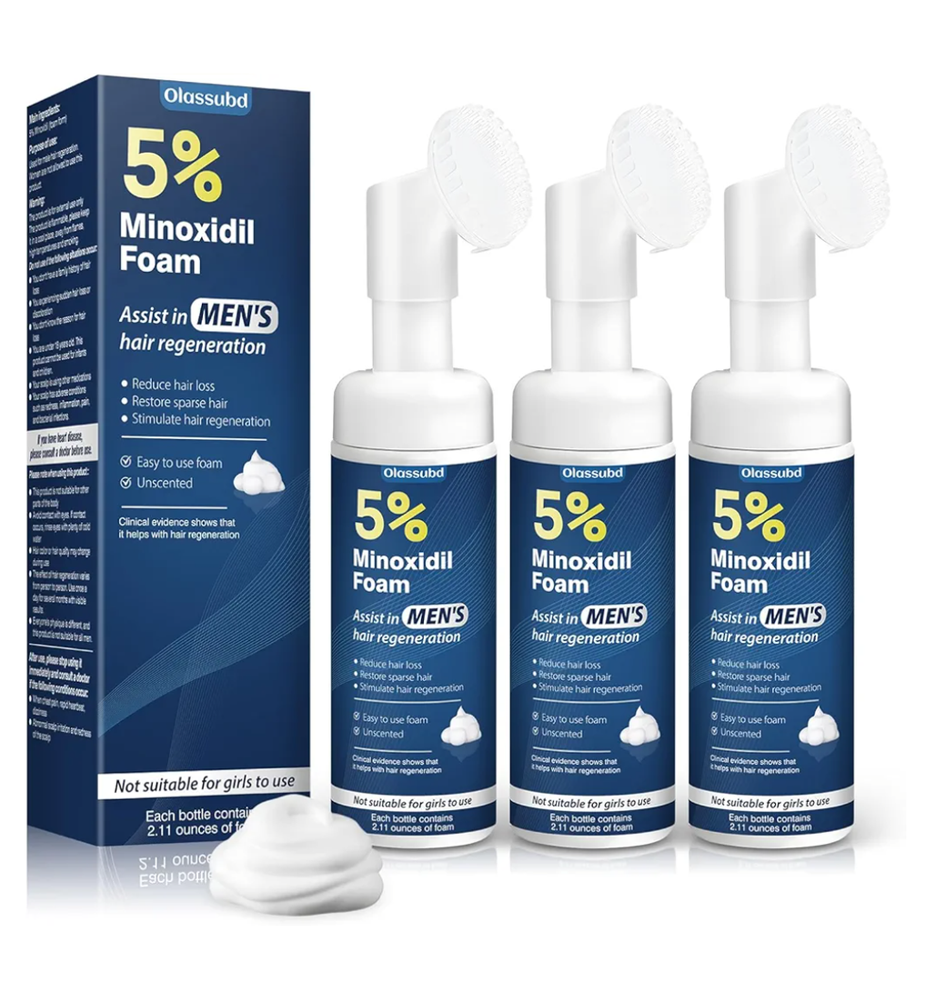 Minoxidil 5% Foam for Men Hair Growth Foam Suitable for Hair Thinning Receding Hairline and Hair Loss to Hair Regrowth Get Thicker Fuller Hair 3 Bottles 2.11 Ounces Each